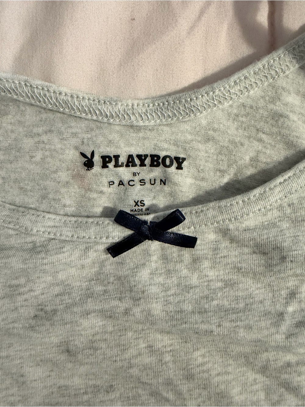 PLAYBOY Gray Spaghetti Strap Crop Top with Bunny Emblem - Picture 3 of 3